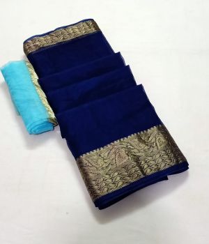 Royal Blue Plain Body Organza Saree