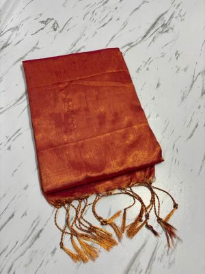 Tan Pure Handloom Tissue Cotton Saree From Bengal