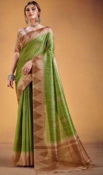 Green Pure Handloom Tussar Silk Saree From Banaras