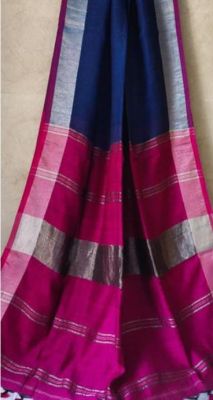 Multi Colour Pure Handloom Linen Saree From Bengal