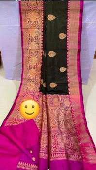 Black & Pink Banarasi Silk Handloom Saree From Banaras