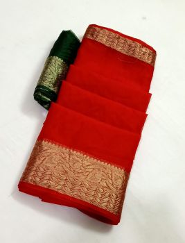 Red Plain Body Organza Saree