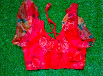 Red Orgenga Silk Pad Readymade Blouse