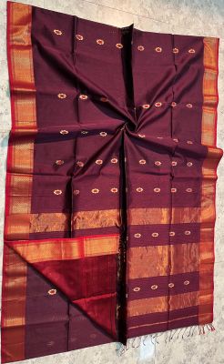 Wine Berry Pure Handloom Meheshwari Silk Saree From Bengal