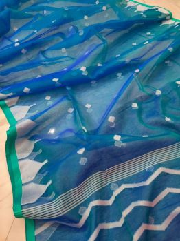 Blue Pure Handloom Resham Cotton Saree From Bengal