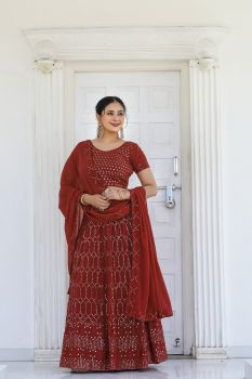 Dusty Red Color Georgette Sequence Work Designer Lehenga choli