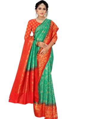 Aqua Green Pure Handloom Art Silk Saree From Banaras