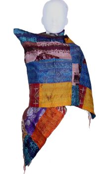 Multi Colour Women Silk Kantha Stich Patchwork Dupatta