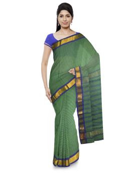 Green Check Handloom Cotton From Bengal Saree