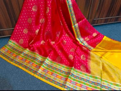 Red & Yellow Pure Silk Saree From Banaras