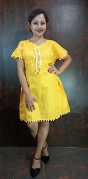 Light Mustard Cotton Kaftan Top Beige From Bengal