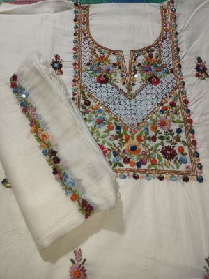 White Unstitched Dress Material From Bengal
