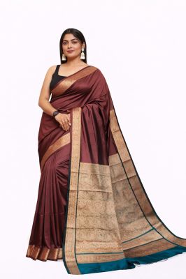 Maroon Kashmiri Pashmina Silk Saree From Bengal