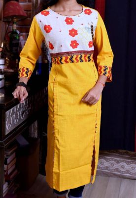 Bright Yelllow Pure Handloom Long Kurti From Bengal