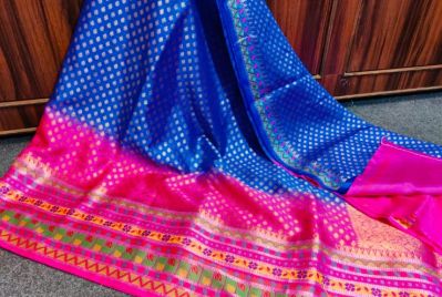 Blue & Pink Pure Silk Saree From Banaras