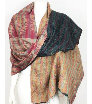 Multi Colour Women Silk Kantha Stich Patchwork Dupatta
