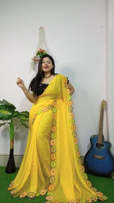 Yellow Pure Handloom Mul Cotton Saree From Bengal