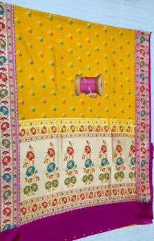 Yellow Flower Design Silk Ikat Patola Saree