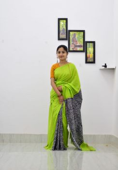 Mint Green Pure Handloom Khesh Cotton Saree From Bengal