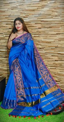 Blue Pure Handloom Dhakai Jamdani Saree from Bengal