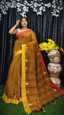 Brown Pure Handloom Silk Cotton Saree From Bengal