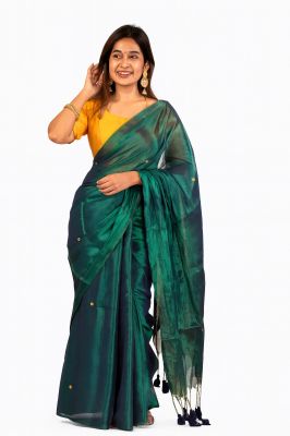 Green Tissue Pure Handloom Saree From Bengal