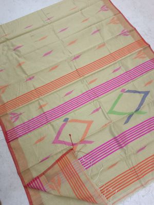 Off White Pure Handloom Silk Cotton Saree From Bengal
