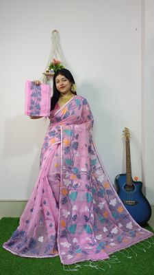 Light Pink Pure Handloom Cotton Saree From Bengal