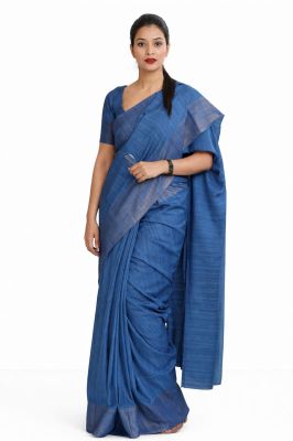 Blue Pure handloom Bapta Tussar Silk saree from bengal