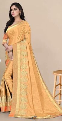 Tan Pure Handloom Banarasi Art Silk Saree From Banaras