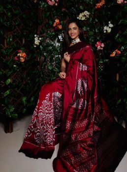 Maroon Flower Design Digital Print Cotton Saree