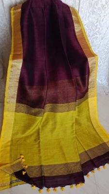 Chocolate Linen By Linen Pure Handloom Saree From Bengal