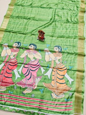 Green Pure Handloom Silk Saree From Bengal