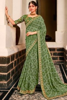 Green Pure Handloom Georgette Saree From Banaras