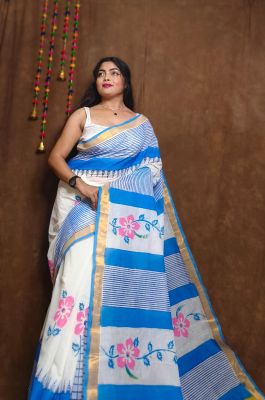Multi Colour Pure Handloom Kerala Cotton Saree From Bengal
