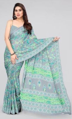 Gray Pure Handloom Georgette Saree From Banaras