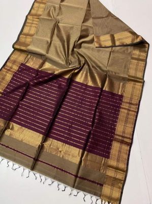 Coffee Brown Pure Handloom Maheshwari Silk Cotton Saree From Bengal