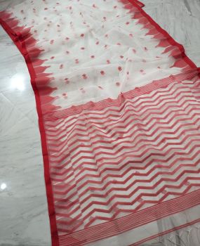 White Pure Handloom Resham Cotton Saree From Bengal