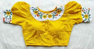 Yellow Flower Cotton Pad Readymade Blouse