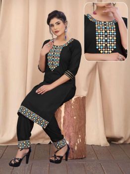 Black Kurti Cotton Kurti Flex With Mirrors Embrodery Work