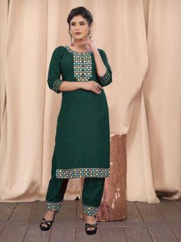 Green Kurti Cotton Kurti Flex With Mirrors Embrodery Work