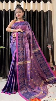 Purple Butta Copper Zari work Tissue Saree From Bengal