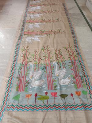 Cream Pure Handloom Kantha Silk Saree From Bengal