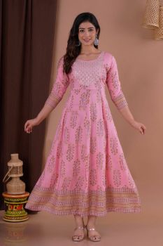 Pink Cotton Kurti Flex With Mirrors Embrodery Work
