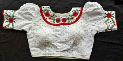 White Flower Cotton Pad Readymade Blouse
