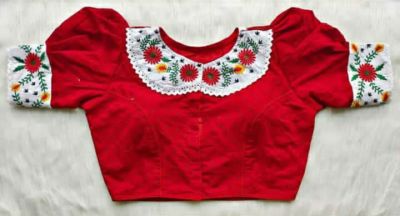 Red Flower Cotton Pad Readymade Blouse