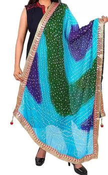 Pacific Blue Art Silk Bandhani Work From Banaras