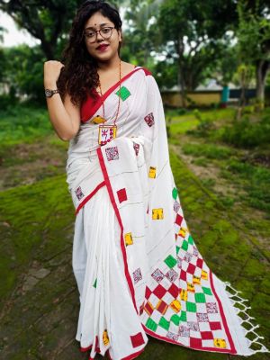 White Pure Handloom Cotton Saree From Bengal