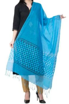 Sky Blue Plain Cotton Dupatta From Banaras