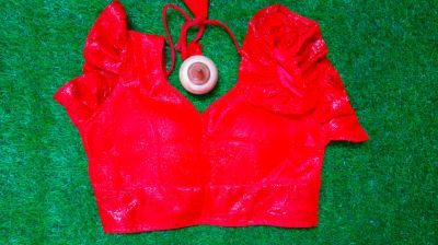 Red Net Hakuba Silk Cotton Pad Readymade Blouse